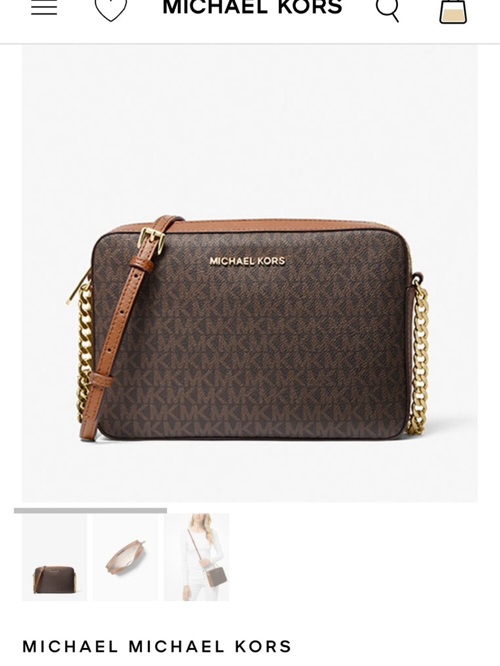 Michael Kors Brown Signature MK Logo Crossbody with Gold Chain